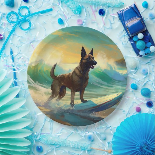 Belgisch Malinoi Strand Surfen Schilderij Papieren Bordje (Feest)