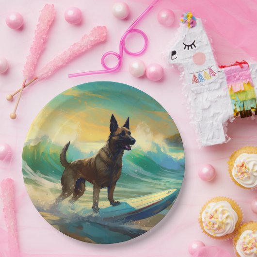 Belgisch Malinoi Strand Surfen Schilderij Papieren Bordje