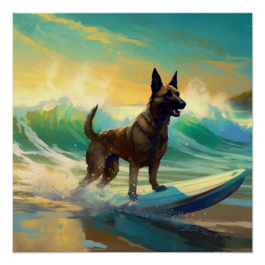 Belgisch Malinoi Strand Surfen Schilderij Perfect Poster (Voorkant)