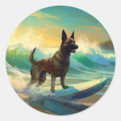 Belgisch Malinoi Strand Surfen Schilderij Ronde Sticker (Voorkant)