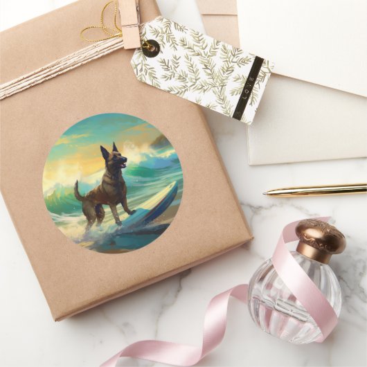 Belgisch Malinoi Strand Surfen Schilderij Ronde Sticker (Geschenken)
