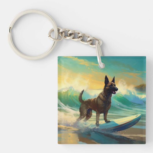 Belgisch Malinoi Strand Surfen Schilderij Sleutelhanger (Voorkant)