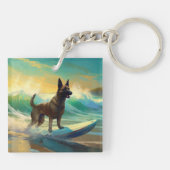 Belgisch Malinoi Strand Surfen Schilderij Sleutelhanger (Achterkant)