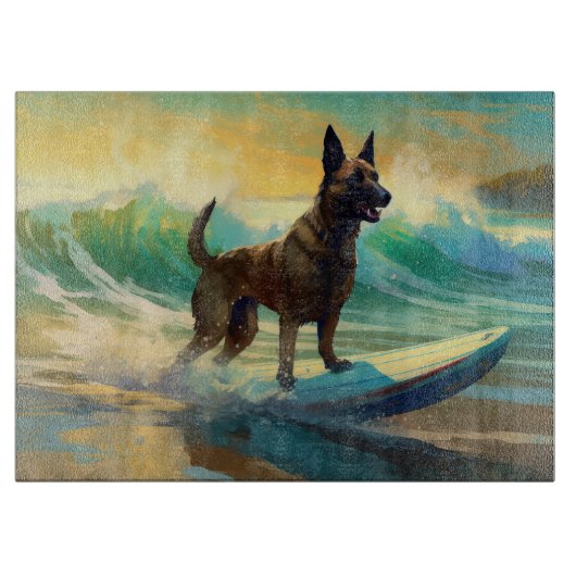 Belgisch Malinoi Strand Surfen Schilderij Snijplank (Voorkant)