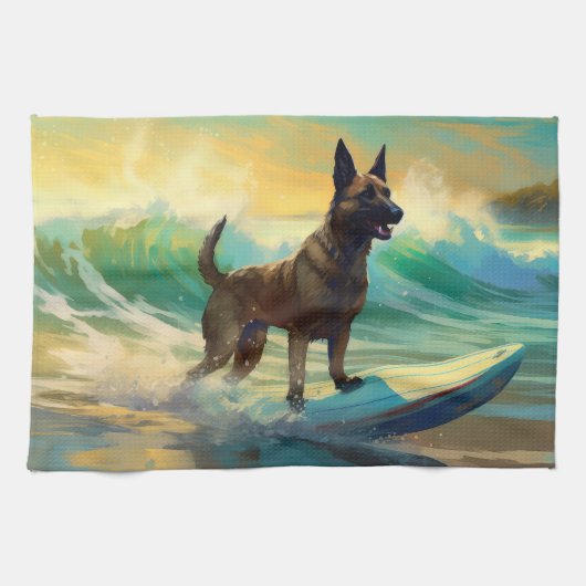 Belgisch Malinoi Strand Surfen Schilderij Theedoek (Horizontaal)
