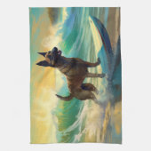 Belgisch Malinoi Strand Surfen Schilderij Theedoek (Verticaal)