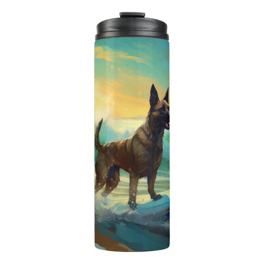 Belgisch Malinoi Strand Surfen Schilderij Thermosbeker (Voorkant)