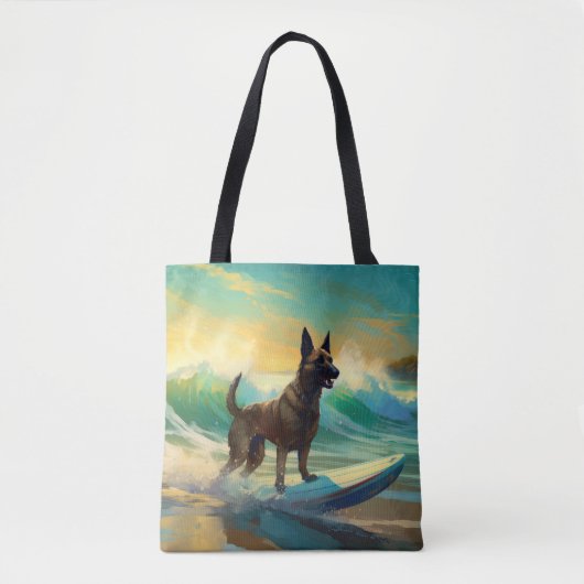 Belgisch Malinoi Strand Surfen Schilderij Tote Bag (Voorkant)