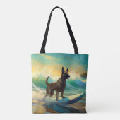 Belgisch Malinoi Strand Surfen Schilderij Tote Bag (Achterkant)