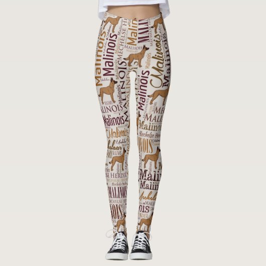 Belgisch Malinois Dog Word Art-patroon Leggings (Voorkant)