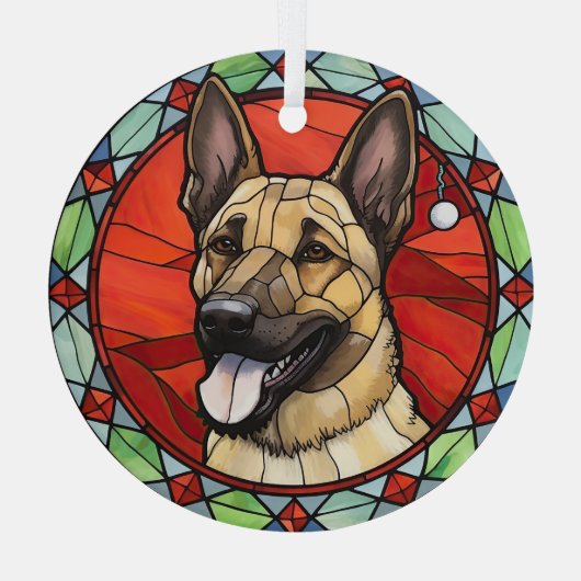 Belgisch Malinois Glas in lood Kerst Glas Ornament (Achterkant)