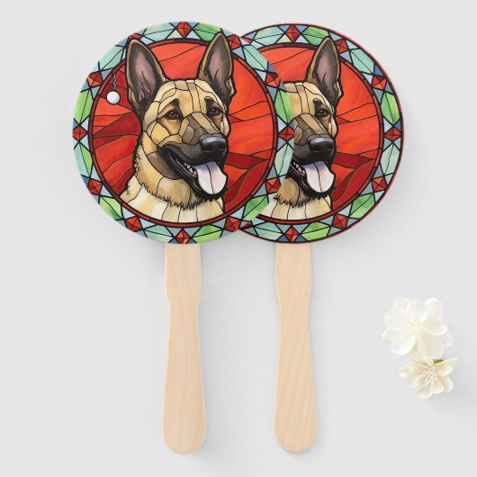 Belgisch Malinois Glas in lood Kerst Handwaaier (Voorkant en achterkant)