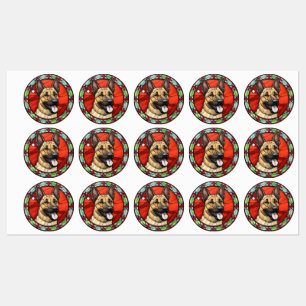 Belgisch Malinois Glas in lood Kerst Labels