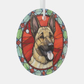 Belgisch Malinois Glas in lood Kerst Ornament (Voorkant Rechts)