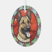 Belgisch Malinois Glas in lood Kerst Ornament (Voorkant links)