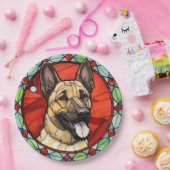 Belgisch Malinois Glas in lood Kerst Papieren Bordje (Feest)