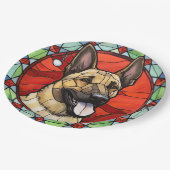 Belgisch Malinois Glas in lood Kerst Papieren Bordje (Gekanteld)