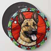 Belgisch Malinois Glas in lood Kerst Ronde Button 6,0 Cm (Voorkant /achterkant)