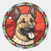 Belgisch Malinois Glas in lood Kerst Ronde Sticker (Voorkant)