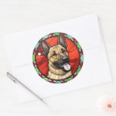 Belgisch Malinois Glas in lood Kerst Ronde Sticker (Envelop)
