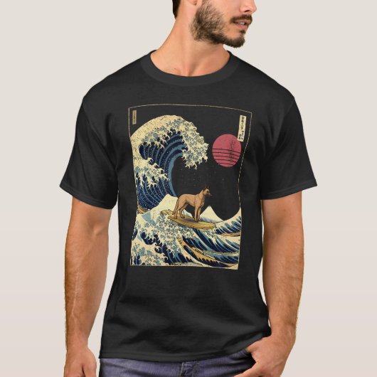 Belgisch Malinois Japans Kanagawa Wave Funny Surf T-shirt (Voorkant)