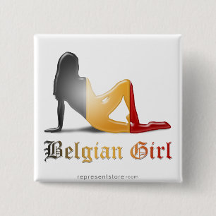 Belgisch meisje Silhouette vlag Vierkante Button 5,1 Cm