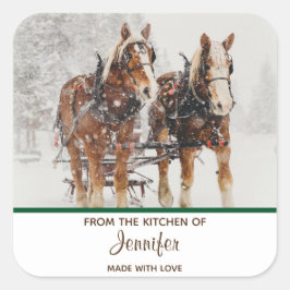 Belgisch paardenteam Wintery-kerstscene Kitchen Vierkante Sticker