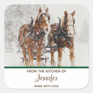 Belgisch paardenteam Wintery-kerstscene Kitchen Vierkante Sticker