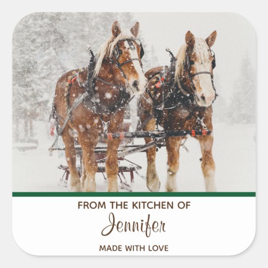 Belgisch paardenteam Wintery-kerstscene Kitchen Vierkante Sticker (Voorkant)