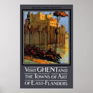 Belgisch Poster voor treinreis met Gent Vintage te