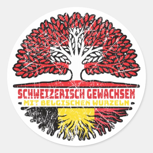 Belgisch Schweizer Schweiz Baum Wurzel Ronde Sticker (Voorkant)