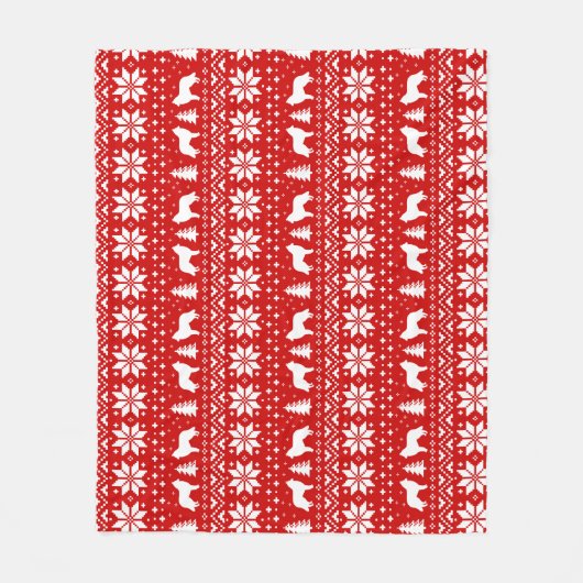 Belgisch Tervuren Silhouettes kerstpatroonrood Fleece Deken (Voorkant)