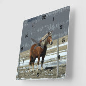 Belgisch trekpaard in paddock wandkloknummer vierkante klok (Hoek)