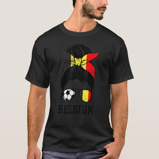Belgisch voetbalmeisje Mam Bun België vlag Foo T-shirt (Voorkant)