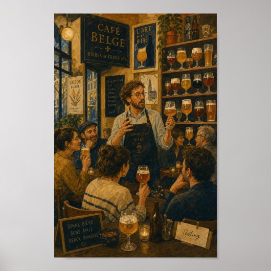 Belgische Bierproeverij Café Scene Poster (Voorkant)