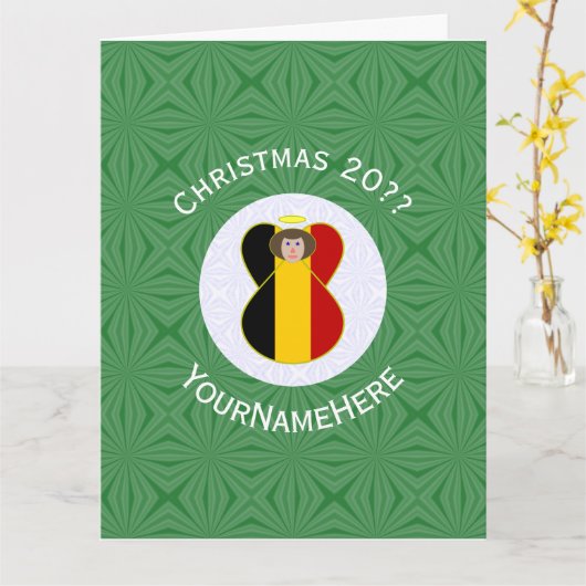 Belgische engel kerstvlag gepersonaliseerd kaart (Gele Bloem)