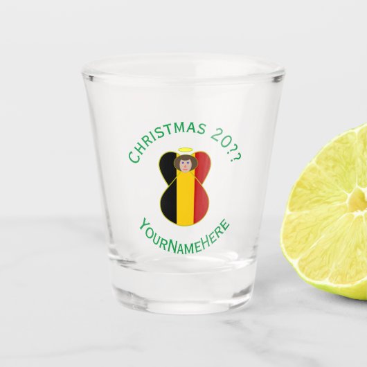 Belgische engel kerstvlag gepersonaliseerd shot glas (Voorkant)