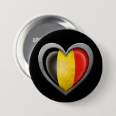Belgische hartvlag met metaaleffect ronde button 7,6 cm (Voorkant /achterkant)