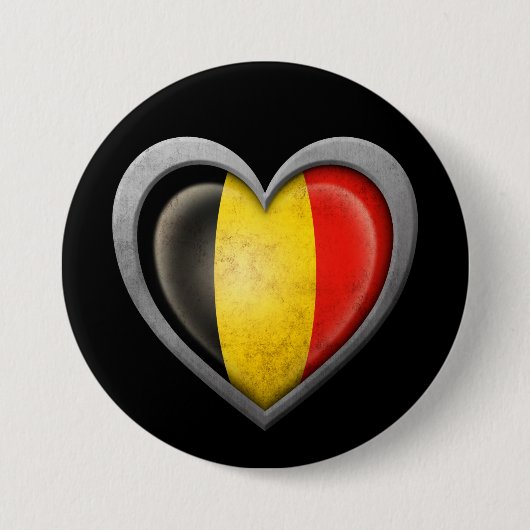 Belgische hartvlag met metaaleffect ronde button 7,6 cm (Voorkant)