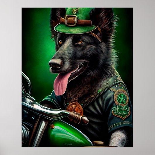 Belgische herder fietsend op St. Patrick's Day Poster (Voorkant)