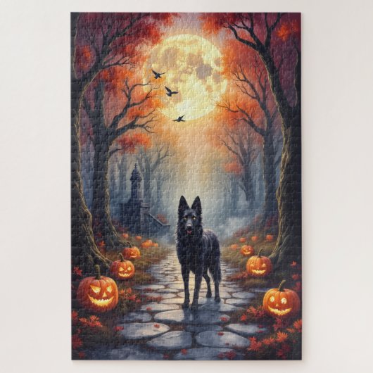 Belgische herder Gotische bos Halloween-kunst Legpuzzel (Verticaal)
