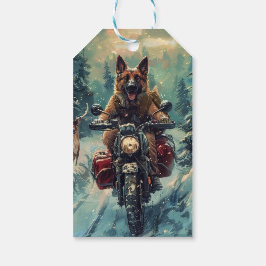Belgische Herder Hond Rijden Motorfiets Kerstmis Cadeaulabel (Achterkant)
