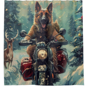 Belgische Herder Hond Rijden Motorfiets Kerstmis Douchegordijn