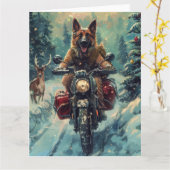 Belgische Herder Hond Rijden Motorfiets Kerstmis Kaart (Gele Bloem)