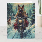 Belgische Herder Hond Rijden Motorfiets Kerstmis Kaart (Voorkant)