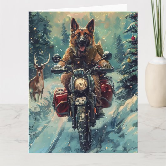 Belgische Herder Hond Rijden Motorfiets Kerstmis Kaart (Voorkant)