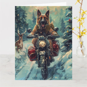 Belgische Herder Hond Rijden Motorfiets Kerstmis Kaart