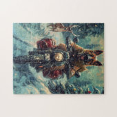 Belgische Herder Hond Rijden Motorfiets Kerstmis Legpuzzel (Horizontaal)