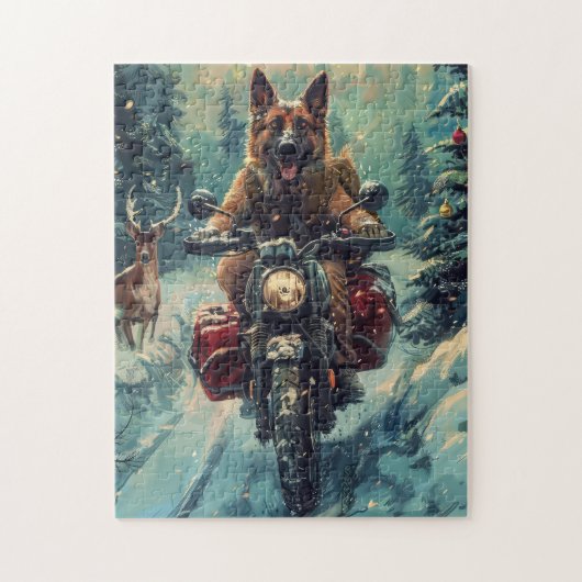 Belgische Herder Hond Rijden Motorfiets Kerstmis Legpuzzel (Verticaal)