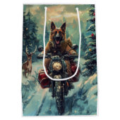 Belgische Herder Hond Rijden Motorfiets Kerstmis Medium Cadeauzakje (Achterkant)
